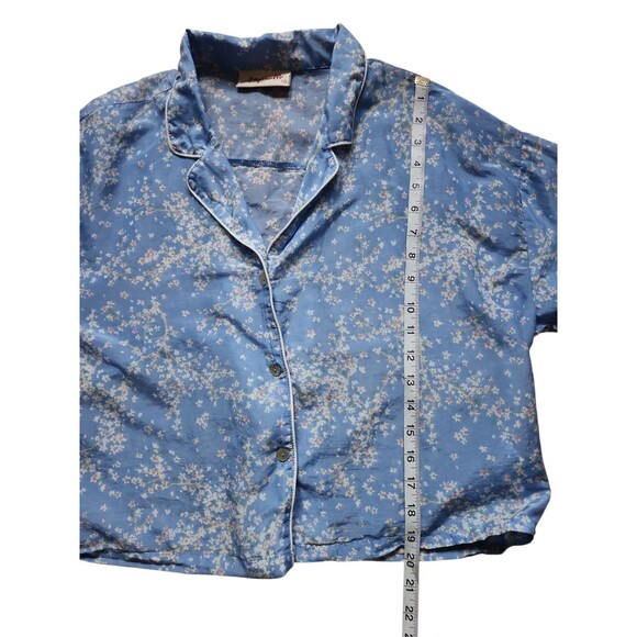 Papinelle Cherry Blossom Pajama Top Womens M Cornflower Blue Cotton Silk Boxy - Picture 7 of 8